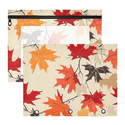Ordner mit 3 verstärkten Ösen, 3-Loch-Tasche für A4-Papier, Briefe, 2 Stück, Lehrer, Zuhause, Retro, Herbst, Ahornblätter von aidingzhi