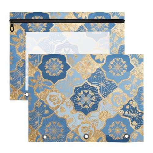 Ordner mit 3 verstärkten Ösen, Aufbewahrungstasche für 3 Ringe, 2 Stück, Schüler, Schulbedarf, Blau und Gold, japanische Vintage-Blumen Ordner mit 3 verstärkten Ösen, Aufbewahrungstasche für 3 Ringe, 2 Stück, Schüler, Schulbedarf, Blau und Gold, japanische Vintage-Blumen von aidingzhi