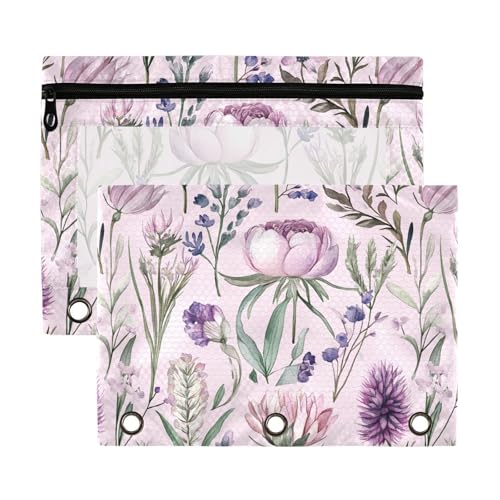 Ordner mit Blumenmuster, mit Reißverschluss und transparentem Fenster, großes und stabiles Drei-Ringbuch für Bürobedarf, mehrfarbig, 2 Stück von aidingzhi