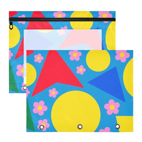 Ordner mit glatten Reißverschlüssen, 3 Locher für 3 Ringe, 2 Stück, Studenten, Büro, bunte geometrische Formen, rosa Blumen Ordner mit glatten Reißverschlüssen, 3 Locher für 3 Ringe, 2 Stück, Studenten, Büro, bunte geometrische Formen, rosa Blumen von aidingzhi