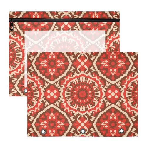 Ordner mit glatten Reißverschlüssen, Kunststoff-Aktenordner für 3-Ringe, 2 Stück, Studenten, Zuhause, Boho, Rot, Vintage-Blumen Ordner mit glatten Reißverschlüssen, Kunststoff-Aktenordner für 3-Ringe, 2 Stück, Studenten, Zuhause, Boho, Rot, Vintage-Blumen von aidingzhi