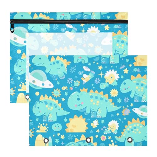 Ordnertaschen, stabile 3-Loch-Tasche für A4-Papier, Briefe, 2 Stück, Studenten, Schulanfang, niedlicher Cartoon, kindlich, blau, Dino Ordnertaschen, stabile 3-Loch-Tasche für A4-Papier, Briefe, 2 Stück, Studenten, Schulanfang, niedlicher Cartoon, kindlich, blau, Dino von aidingzhi