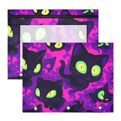 Ordnertaschen mit 3 Löchern, Taschenordner für A4-Papier, Briefe, 2 Stück, für Studenten, Lehrerbedarf, violett, Cartoon, schwarze Katzen Ordnertaschen mit 3 Löchern, Taschenordner für A4-Papier, Briefe, 2 Stück, für Studenten, Lehrerbedarf, violett, Cartoon, schwarze Katzen von aidingzhi