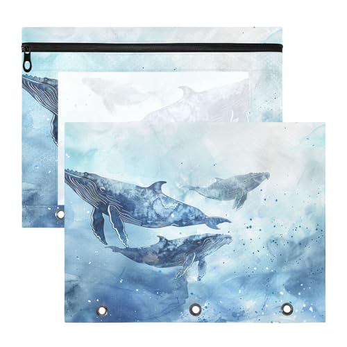 Ordnertaschen mit transparentem Fenster, 3 Löcher, Tasche für 3 Ringe, 2 Stück, für Lehrer, Schule, Studenten, Lehrerbedarf, Wale, Hellblau, Aquarell-Stil Ordnertaschen mit transparentem Fenster, 3 Löcher, Tasche für 3 Ringe, 2 Stück, für Lehrer, Schule, Studenten, Lehrerbedarf, Wale, Hellblau, Aquarell-Stil von aidingzhi