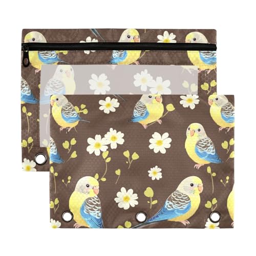 Ringbuch mit niedlichem Vogel, braun-gelb, mit transparentem Fenster, Stoff-Federmäppchen, transparentes Fenster und Ösen, Taschenordner für 3 Personen, zur Aufbewahrung von Schulstudenten von aidingzhi