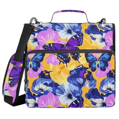Schmetterlinge und Blumen lebendige Farbe 1,5 Zoll 3 Ringe Ringbuch Tasche mit Reißverschluss und Schultergurt niedrig Kapazität Dokument Organizer Tasche geeignet für Mittelschule von aidingzhi