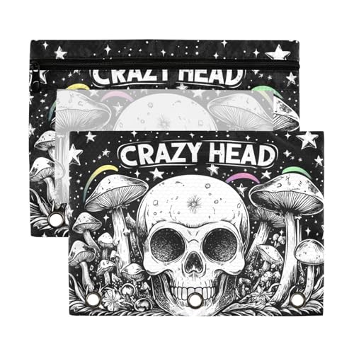 Skull Head Black Evil Binder Ordner mit Klarsichtfenster groß und stabil 3-Loch Etui für Schule, Büro und Zuhause, Mehrfarbig, 2 Stück von aidingzhi