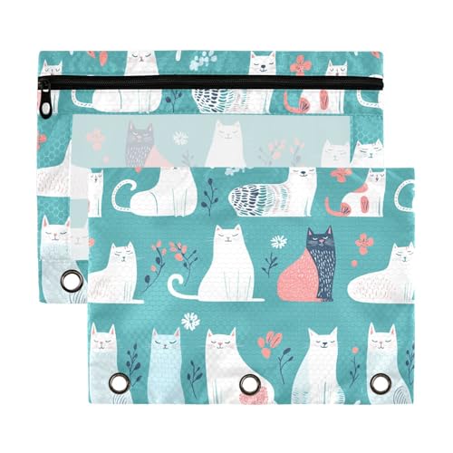 Sweet American Curlcats Türkisfarbener Binder-Bleistift mit transparenten Fensterringen, Federmäppchen, transparentes Fenster und Ösen, 3-Loch-Binder für Schule, Büro und Zuhause, mehrfarbig, 2 Stück von aidingzhi