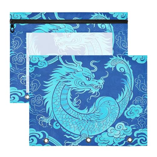 aidingzhi Bindertaschen mit Reißverschluss, 3 Löcher, Tasche für 3 Ringe, 2 Stück, Studenten, Klassenzimmer, chinesischer Drache, Blau, Glück aidingzhi Bindertaschen mit Reißverschluss, 3 Löcher, Tasche für 3 Ringe, 2 Stück, Studenten, Klassenzimmer, chinesischer Drache, Blau, Glück von aidingzhi