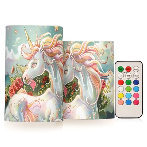 aidingzhi Flying Unicorns flammenlose Kerzen mit ferngesteuerten Kerzen, elektronische Lichter, Fernbedienung, LED, für Halloween, batteriebetrieben, 2-teiliges Set von aidingzhi