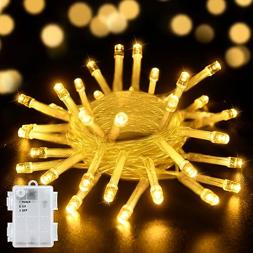 aifulo 2M 20er LED Lichterkette mit Timer (6 Stunden AN | 18 Stunden AUS), IP65 Wasserdicht Warmweiß Lichterkette Batterie für Zimmer Party Weihnachten Innen Außen von aifulo