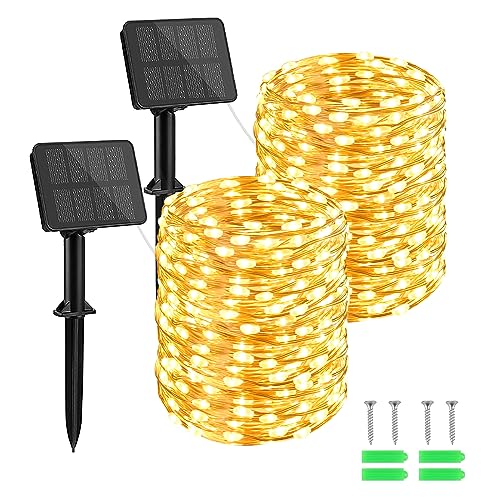 aifulo [2 Stück] Solar Lichterkette Außen, 15M 150 LED Solar KupferDraht Lichterkette 8 Modi Solarlichterkette IP65 Wetterfest für Balkon, Garten, Terrasse, Bäume, Hochzeit, Weihnachten, Party von aifulo