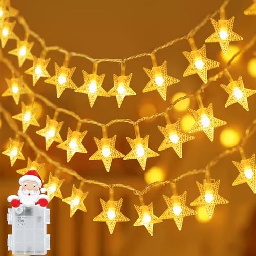 aifulo Lichterkette Sterne, 6M 40 LED Lichterkette Batterie mit Timer (6 Stunden AN | 18 Stunden AUS), IP65 Wasserdicht Warmweiß Ramadan Lichterkette Außen Innen für Eid Mubarak Deko Hochzeit Party von aifulo