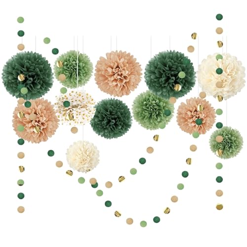 Aiyraa 15 Stück Seidenpapier Pompons, Papierlaterne & Girlande - Party Deko Gold Grün Salbeigrün Olivgrün - Hochzeit, Brautparty, Babyparty, Geburtstagsdeko Aiyraa 15 Stück Seidenpapier Pompons, Papierlaterne & Girlande - Party Deko Gold Grün Salbeigrün Olivgrün - Hochzeit, Brautparty, Babyparty, Geburtstagsdeko von aiyraa