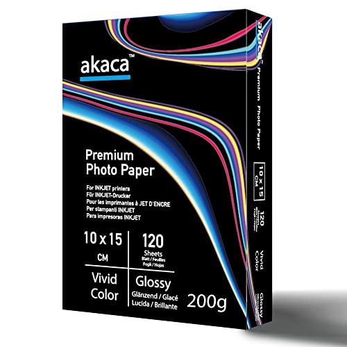 akaca Fotopapier Glänzend 10 x 15 cm, 120 Blatt, 200 g/m², Premium Glossy Photo Paper, Photopapier für alle Tintenstrahldrucker akaca Fotopapier Glänzend 10 x 15 cm, 120 Blatt, 200 g/m², Premium Glossy Photo Paper, Photopapier für alle Tintenstrahldrucker von akaca