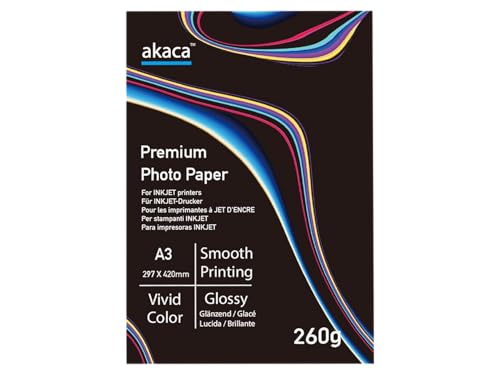 akaca Fotopapier A3 Glänzend (297 x 420 mm), 40 Blatt, 260 g/m², Premium Glossy Photo Paper, Photopapier für alle Tintenstrahldrucker von akaca