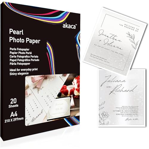 akaca Perlglanz-Fotopapier, Perlglanz, wasserfest, glänzend, A4 (210 x 297 mm), 20 Blatt, 240 g/m², für Heimwerker, kompatibel mit Tintenstrahldrucker von akaca