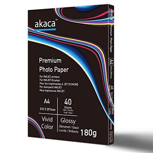 akaca Premium Glossy Photo Paper A4 180g für alle Tintenstrahldrucker (40 Blatt) von akaca