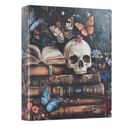 3-Ringbuch, Skelett-Schädel-Bücher, 3,8 cm, 3,8 cm, 3-Ringbücher mit Klemmbrett, passend für 21,6 x 27,9 cm, 3 transparente Innenfächer aus PVC für Bürobedarf 3-Ringbuch, Skelett-Schädel-Bücher, 3,8 cm, 3,8 cm, 3-Ringbücher mit Klemmbrett, passend für 21,6 x 27,9 cm, 3 transparente Innenfächer aus PVC für Bürobedarf von alaza