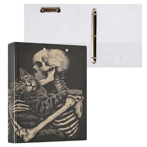 3-Ringbuch, lustige Katze, Skelett, Totenkopf, schwarz, 3,8 cm, 3,8 cm, 3 Ringbücher mit Klemmbrett, passend für 21,6 x 27,9 cm, Papier, 3 transparente Innenfächer aus PVC für Bürobedarf 3-Ringbuch, lustige Katze, Skelett, Totenkopf, schwarz, 3,8 cm, 3,8 cm, 3 Ringbücher mit Klemmbrett, passend für 21,6 x 27,9 cm, Papier, 3 transparente Innenfächer aus PVC für Bürobedarf von alaza