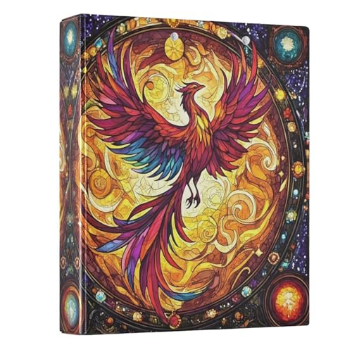 3-Ringbuch Phoenix Fire Wing Rainbow Glas, 3,8 cm, 3 Ringbücher mit Klemmbrett, passend für 21,6 x 27,9 cm, 3 transparente Innenfächer aus PVC für Bürobedarf von alaza