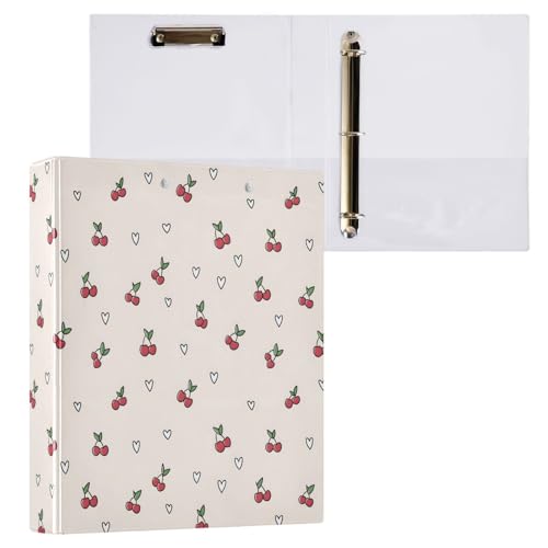 3-Ringbuch mit niedlichem Kirsch-Herz-Muster, 3,8 cm, 1 Packung mit 200 Blatt, für Kinder, Schulbedarf, Damen, Herren, Büro von alaza