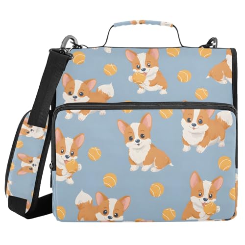 ALAZA Corgi Hundeball-Muster, Reißverschluss, 3-Ringbuch mit 500 Blatt Kapazität, für Schule, Uni, Büro von alaza