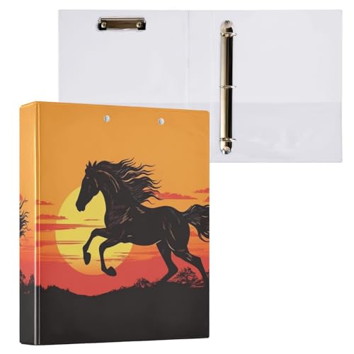 ALAZA Funny Horse Moon Red 3-Ringbuch mit Klemmbrett, runder Ringbuch, hält 200 Blatt, für Schule, Büro, Zuhause, 1 Packung von alaza