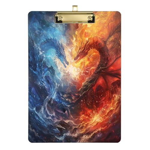 ALAZA Klemmbrett Drache im Feuer und Wasser, 22,9 x 32,5 cm, A4, Acryl-Klemmbretter mit niedrigem Profil-Clip für Zuhause, Büro, Männer und Frauen, goldfarbener Clip ALAZA Klemmbrett Drache im Feuer und Wasser, 22,9 x 32,5 cm, A4, Acryl-Klemmbretter mit niedrigem Profil-Clip für Zuhause, Büro, Männer und Frauen, goldfarbener Clip von alaza