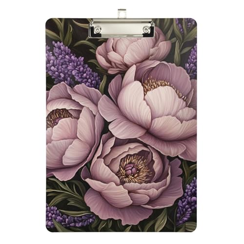ALAZA Klemmbrett mit Pfingstrosen, Vintage-Stil, Lavendel, Blumen, 22,9 x 32,5 cm, A4, Acryl-Klemmbretter mit flachem Profil-Clip für Zuhause, Büro, Männer und Frauen, silberfarbener Clip ALAZA Klemmbrett mit Pfingstrosen, Vintage-Stil, Lavendel, Blumen, 22,9 x 32,5 cm, A4, Acryl-Klemmbretter mit flachem Profil-Clip für Zuhause, Büro, Männer und Frauen, silberfarbener Clip von alaza
