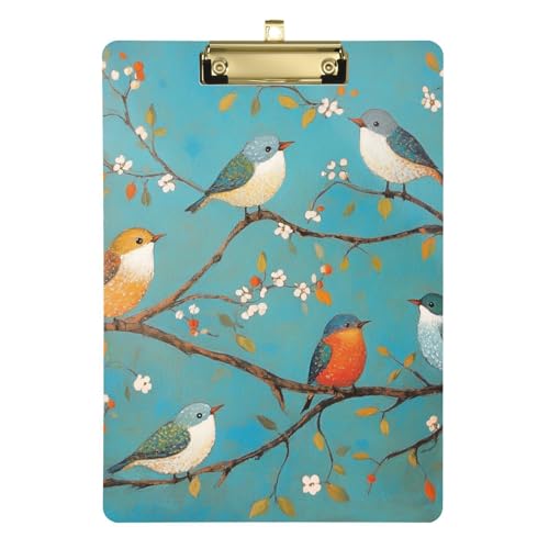 ALAZA Klemmbrett mit Vögeln auf Ästen, 22,9 x 32,5 cm, A4, Acryl-Klemmbretter mit niedrigem Profil-Clip für Zuhause, Büro, Männer und Frauen, goldfarbener Clip ALAZA Klemmbrett mit Vögeln auf Ästen, 22,9 x 32,5 cm, A4, Acryl-Klemmbretter mit niedrigem Profil-Clip für Zuhause, Büro, Männer und Frauen, goldfarbener Clip von alaza
