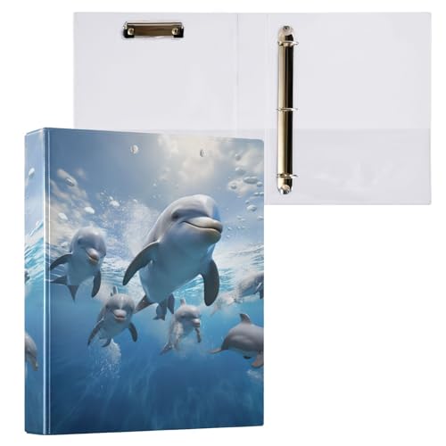 ALAZA Ocean Fish Delphin Sky 3-Ringbuch mit Klemmbrett, runder Ringbuch, hält 200 Blatt, für Schule, Büro, Zuhause, 1 Packung von alaza