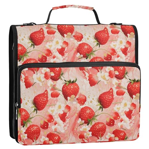 ALAZA Ordner mit Reißverschluss, Erdbeeren auf rosa Marmor-Hintergrund, 3,8 cm, 3-Ringbuch, Organizer mit Schultergurt und Griff, für Zuhause, Büro, Arbeit ALAZA Ordner mit Reißverschluss, Erdbeeren auf rosa Marmor-Hintergrund, 3,8 cm, 3-Ringbuch, Organizer mit Schultergurt und Griff, für Zuhause, Büro, Arbeit von alaza