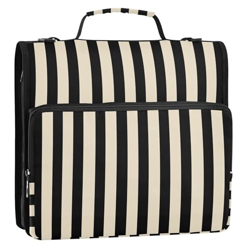 ALAZA Ringbuch mit 3 Ringen, gestreift, 3,8 cm, Beige und Schwarz gestreift, Organizer mit Schultergurt und Griff, für Zuhause, Büro, Arbeit ALAZA Ringbuch mit 3 Ringen, gestreift, 3,8 cm, Beige und Schwarz gestreift, Organizer mit Schultergurt und Griff, für Zuhause, Büro, Arbeit von alaza