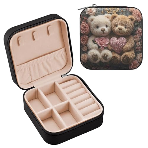 ALAZA Schmuckkästchen für Damen und Mädchen, 3D-Bär-Rosen-Blumen, kleine Reise-Schmuckschatulle, tragbare Schmuckaufbewahrung, Aufbewahrungsbox, PU-Leder, für Ringe, Ohrringe, Halsketten, Geschenke ALAZA Schmuckkästchen für Damen und Mädchen, 3D-Bär-Rosen-Blumen, kleine Reise-Schmuckschatulle, tragbare Schmuckaufbewahrung, Aufbewahrungsbox, PU-Leder, für Ringe, Ohrringe, Halsketten, Geschenke von alaza