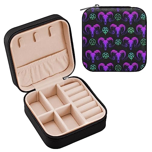 ALAZA Schmuckkästchen für Frauen und Mädchen, Gothic-Totenkopf-Design, kleine Reise-Schmuckschatulle, tragbare Aufbewahrungsbox, PU-Leder, für Ringe, Ohrringe, Halsketten, Geschenke von alaza