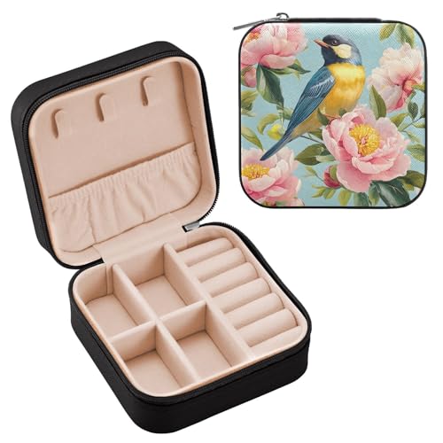 ALAZA Schmuckkästchen für Frauen und Mädchen, Vogel Pfingstrosen, Blumen, kleine Reise-Schmuckschatulle, tragbare Schmuckaufbewahrung, Aufbewahrungsbox, PU-Leder, für Ringe, Ohrringe, Halsketten, ALAZA Schmuckkästchen für Frauen und Mädchen, Vogel Pfingstrosen, Blumen, kleine Reise-Schmuckschatulle, tragbare Schmuckaufbewahrung, Aufbewahrungsbox, PU-Leder, für Ringe, Ohrringe, Halsketten, von alaza