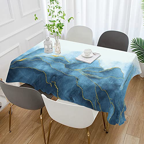 ALAZA Stofftischdecke, blaue Aquarell-Marmor-Tischdecke, rechteckig, waschbar, Dekoration für Zuhause, Küche, Kaffee, Abendessen, Party (137 x 137 cm) von alaza