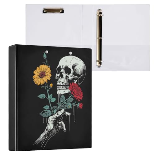 ALAZA Sugar Skull Daisy Flower Black Hand 3 Ring Binder with Clipboard Round Ring Binder Holds 200 Sheets for School Office Supplies Home 1 Pack von alaza