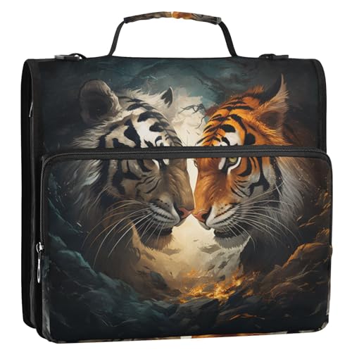 ALAZA Tigers Ringbuch mit Reißverschluss, 3,8 cm, mit Schultergurt und Griff, für Zuhause, Büro, Arbeit von alaza
