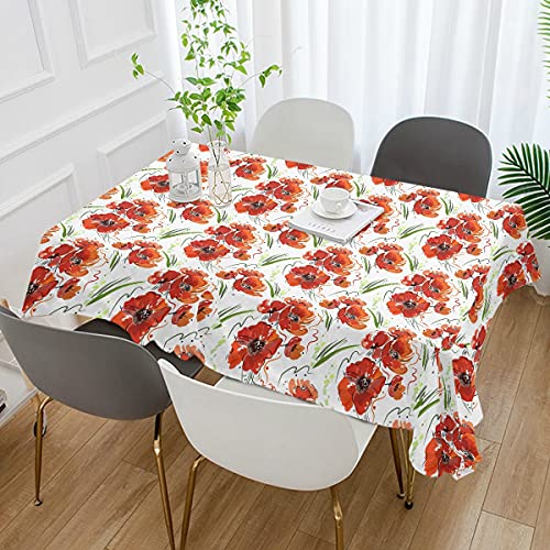 ALAZA Tischdecke aus Stoff, Motiv: rote Mohnblumen und grünes Gras, rechteckig, waschbar, Dekoration für Zuhause, Küche, Kaffee, Abendessen, Party (152 x 274 cm) von alaza