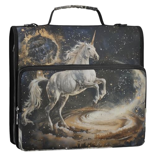 ALAZA Unicorn at Galaxy Reißverschluss-Ordner, 3,8 cm, 3-Ringordner, Organizer mit Schultergurt und Griff, für Zuhause, Büro, Arbeit ALAZA Unicorn at Galaxy Reißverschluss-Ordner, 3,8 cm, 3-Ringordner, Organizer mit Schultergurt und Griff, für Zuhause, Büro, Arbeit von alaza