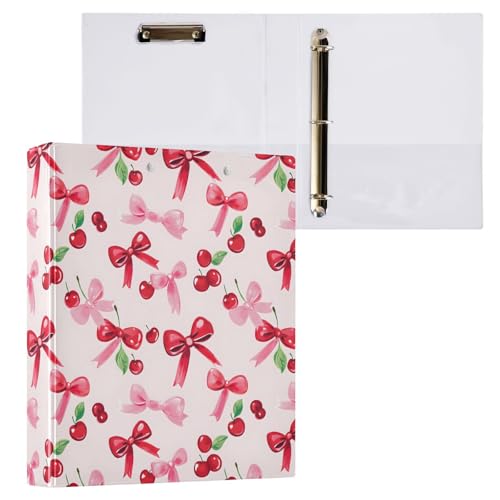 Kirschen rote Schleifen, 3-Ringbuch, 3,8 cm, 1 Packung mit 200 Blatt, für Kinder, Schulbedarf, Damen, Herren, Büro von alaza