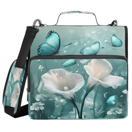 Ordner mit 3 Ringen, Reißverschluss, Frühlingsblumen, Blumenmuster, Blaugrün, Schmetterling, Tasche mit Schultergurt, 500 Blatt, Papier-Organizer, Dokumentenaufbewahrung, Aktenordner für Schule, Büro Ordner mit 3 Ringen, Reißverschluss, Frühlingsblumen, Blumenmuster, Blaugrün, Schmetterling, Tasche mit Schultergurt, 500 Blatt, Papier-Organizer, Dokumentenaufbewahrung, Aktenordner für Schule, Büro von alaza