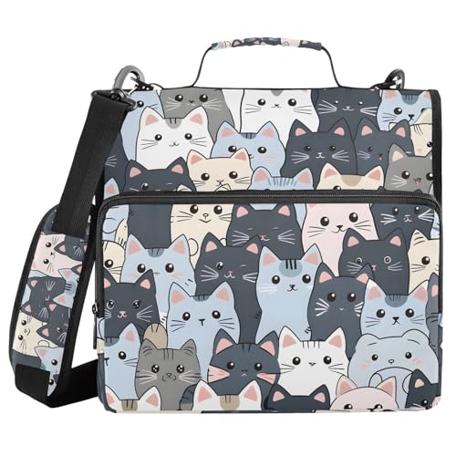Ordner mit 3 Ringen, Reißverschluss, mit Schultergurt, Katze, niedlich, blau, 3,8 cm, großes Fassungsvermögen, mehrere Taschen für Schule, Bürobedarf Ordner mit 3 Ringen, Reißverschluss, mit Schultergurt, Katze, niedlich, blau, 3,8 cm, großes Fassungsvermögen, mehrere Taschen für Schule, Bürobedarf von alaza