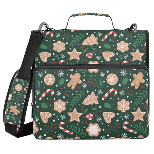 Ordner mit 3 Ringen, Reißverschluss, mit Schultergurt, Weihnachtslebkuchen, Schneeflocken, 3,8 cm, große Kapazität, mehrere Taschen für Schule, Bürobedarf Ordner mit 3 Ringen, Reißverschluss, mit Schultergurt, Weihnachtslebkuchen, Schneeflocken, 3,8 cm, große Kapazität, mehrere Taschen für Schule, Bürobedarf von alaza