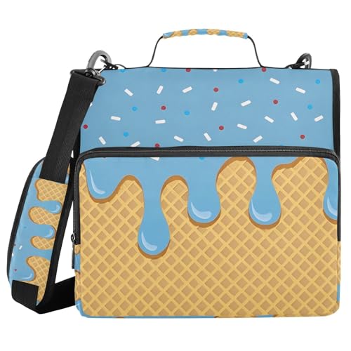 Ordner mit 3 Ringen, Reißverschluss und Schultergurt, blaues Eis, 3,8 cm, großes Fassungsvermögen, mehrere Taschen, für Schule, Bürobedarf von alaza