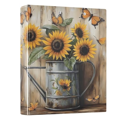 Ordner mit 3 Ringen, Schmetterling, gelbe Sonnenblumen, Holz, 3,8 cm, 3,8 cm, 3 Ringbücher mit Klemmbrett, passend für 21,6 x 27,9 cm, 3 transparente Innenfächer aus PVC für Bürobedarf Ordner mit 3 Ringen, Schmetterling, gelbe Sonnenblumen, Holz, 3,8 cm, 3,8 cm, 3 Ringbücher mit Klemmbrett, passend für 21,6 x 27,9 cm, 3 transparente Innenfächer aus PVC für Bürobedarf von alaza