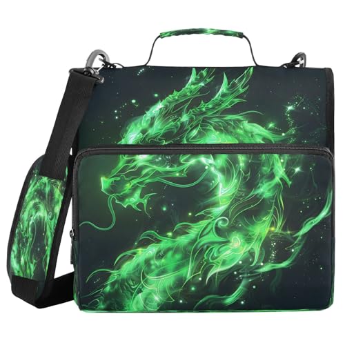 Ordner mit 3 Ringen, mit Reißverschluss, grün leuchtender Drache, Tasche mit Schultergurt, 500 Blatt, Papier-Organizer, Dokumentenaufbewahrung, Aktenordner für Schule, Büro Ordner mit 3 Ringen, mit Reißverschluss, grün leuchtender Drache, Tasche mit Schultergurt, 500 Blatt, Papier-Organizer, Dokumentenaufbewahrung, Aktenordner für Schule, Büro von alaza