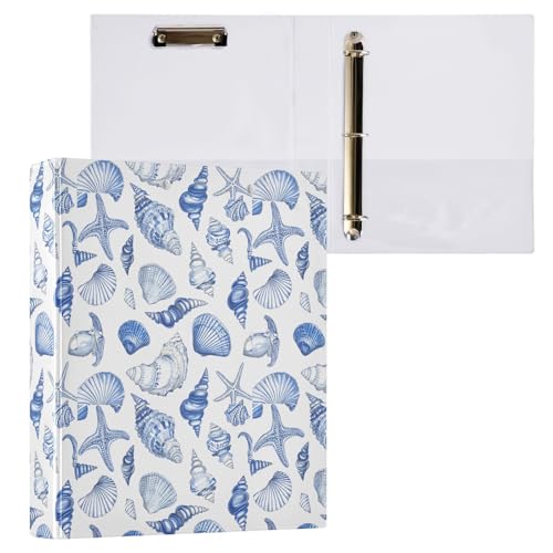 Ringbuch mit 3 Ringen, 3,8 cm, Marineblau, Muscheln, 1 Packung mit 200 Blatt, für Kinder, Schulbedarf, Damen, Herren, Büro von alaza